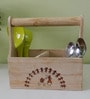 Warli Handpainted Natural Brown Pine Wood Cutlery Holder