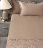 Warm Cocoa 300TC 100% Cotton Solids Flat Embroidered Super King Bedsheet With 2 Pillow Covers