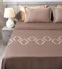 Warm Cocoa 300TC 100% Cotton Solid Flat Embroidered Super King Bedsheet With 2 Pillow Covers