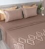 Warm Cocoa 300TC 100% Cotton Solid Flat Embroidered Super King Bedsheet With 2 Pillow Covers