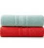 Water Green & Red Soft Cotton 500 GSM Solid Bath Towel Pack Of 2