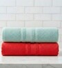 Water Green & Red Soft Cotton 500 GSM Solid Bath Towel Pack Of 2