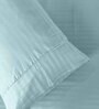 Blue Satin Striped 210 TC Pure Cotton King Sized Bedsheet with 2 Pillow Covers