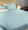 Blue Satin Striped 210 TC Pure Cotton King Sized Bedsheet with 2 Pillow Covers