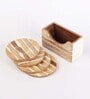 Waves Round Brown & White MDF (Set of 4) Table Coaster with Stand