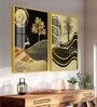 Wavy Golden Lines Mountains Acrylic Framed Art Panel (Set Of 2)