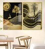 Wavy Golden Lines Mountains Acrylic Framed Art Panel (Set Of 2)