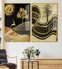 Wavy Golden Lines Mountains Acrylic Framed Art Panel (Set Of 2)