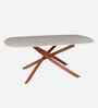 Wavynox 6 Seater Dining Table In Marble Finish With Grey Metal Base