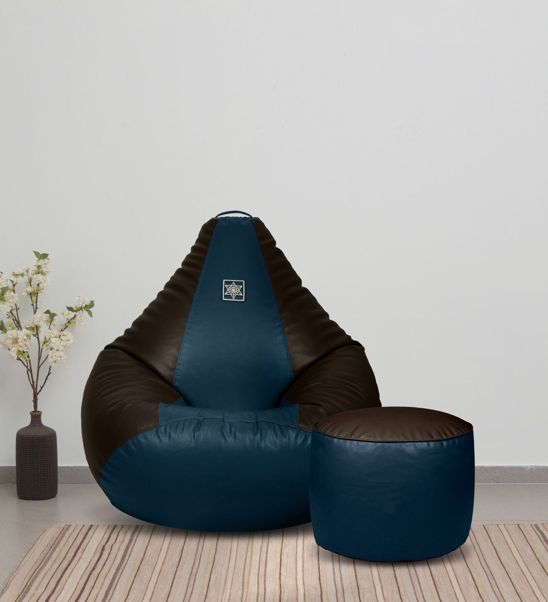 Buy Western XL Leatherette Bean Bag Cover in Blue & Brown Colour with