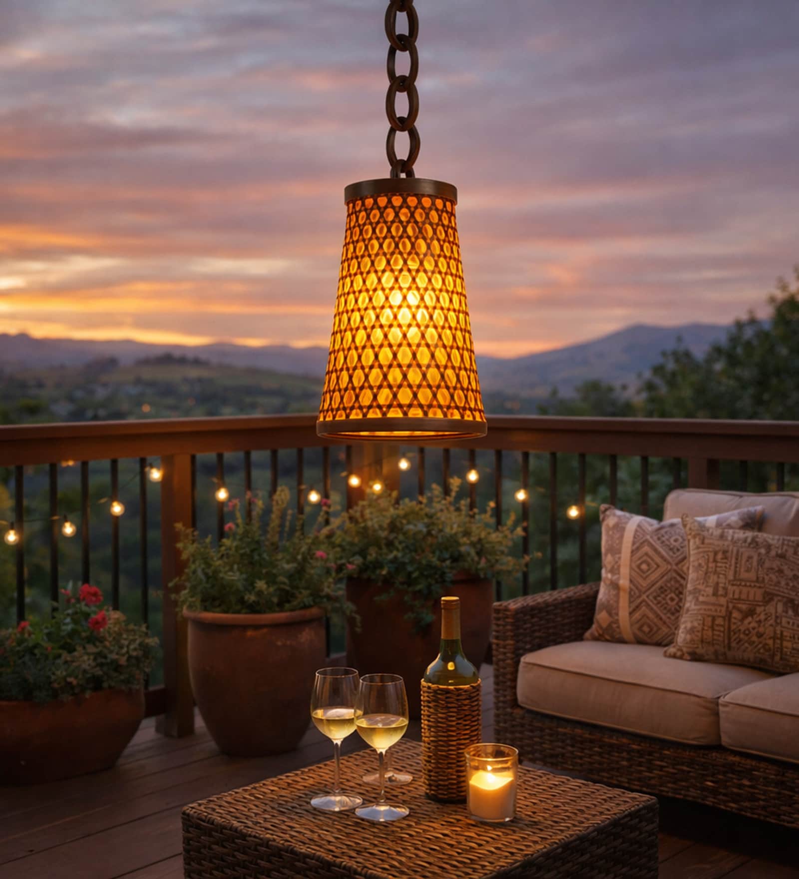 Decorative Bamboo Bell-Type Hanging Lamp (10 Inch)