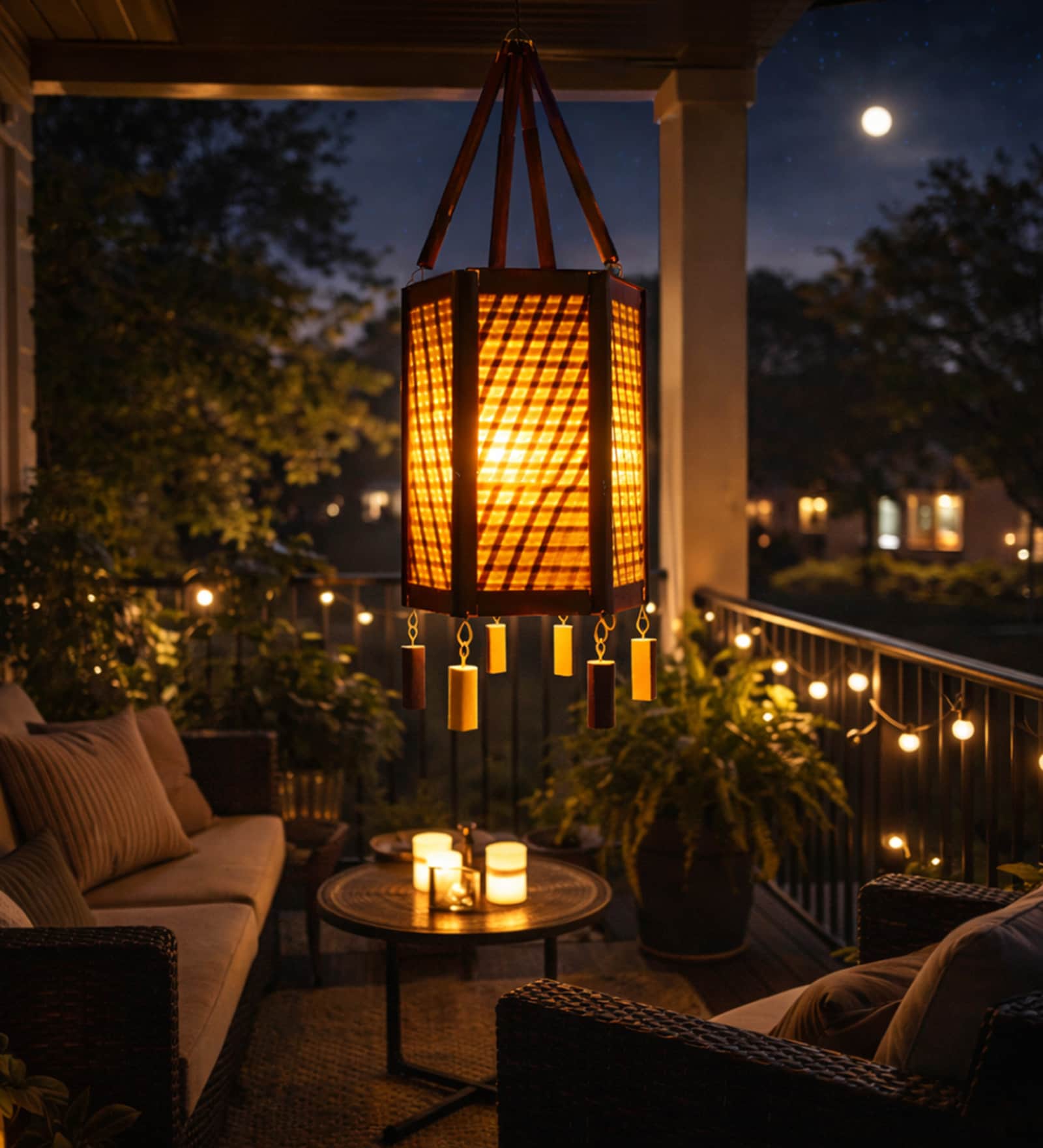 Handcrafted Bamboo Hanging Lantern   Hexagonal Design