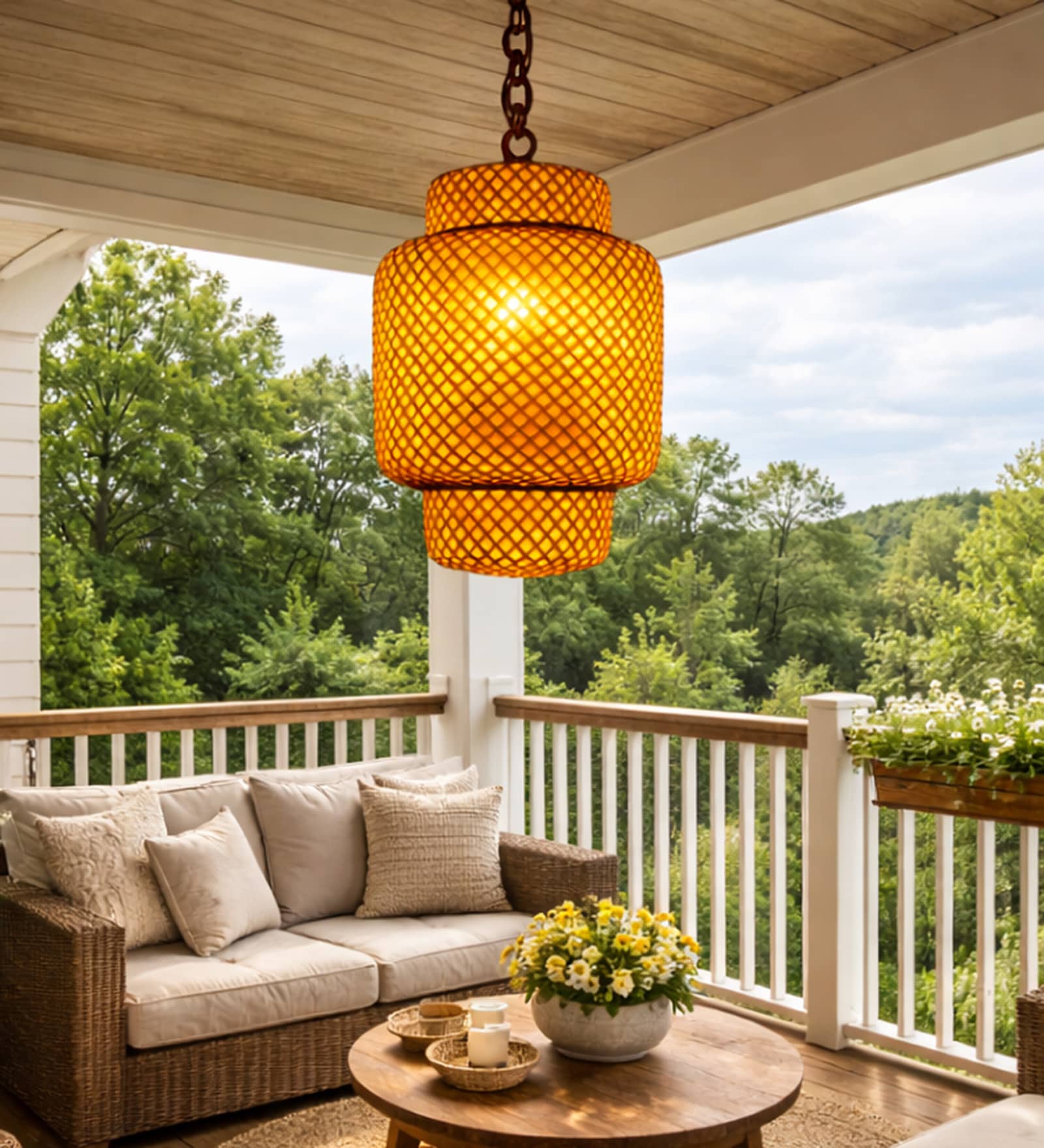 Handcrafted Bamboo Pendant Lamp   Cylindrical Patterned Three Step Design