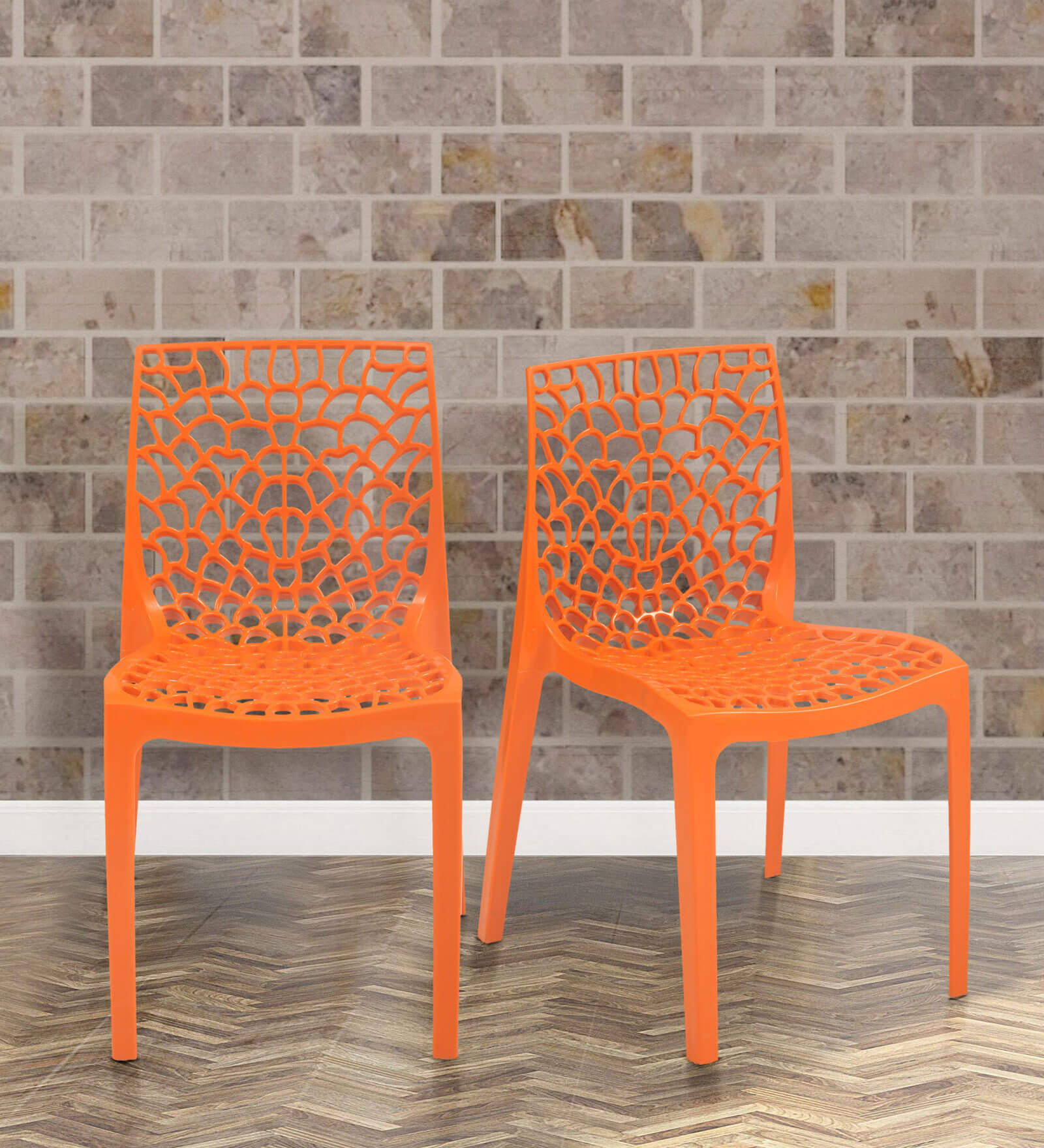 Buy  Set of 2 Plastic Cafeteria Chairs in Orange Colour By Supreme Online Plastic Chairs