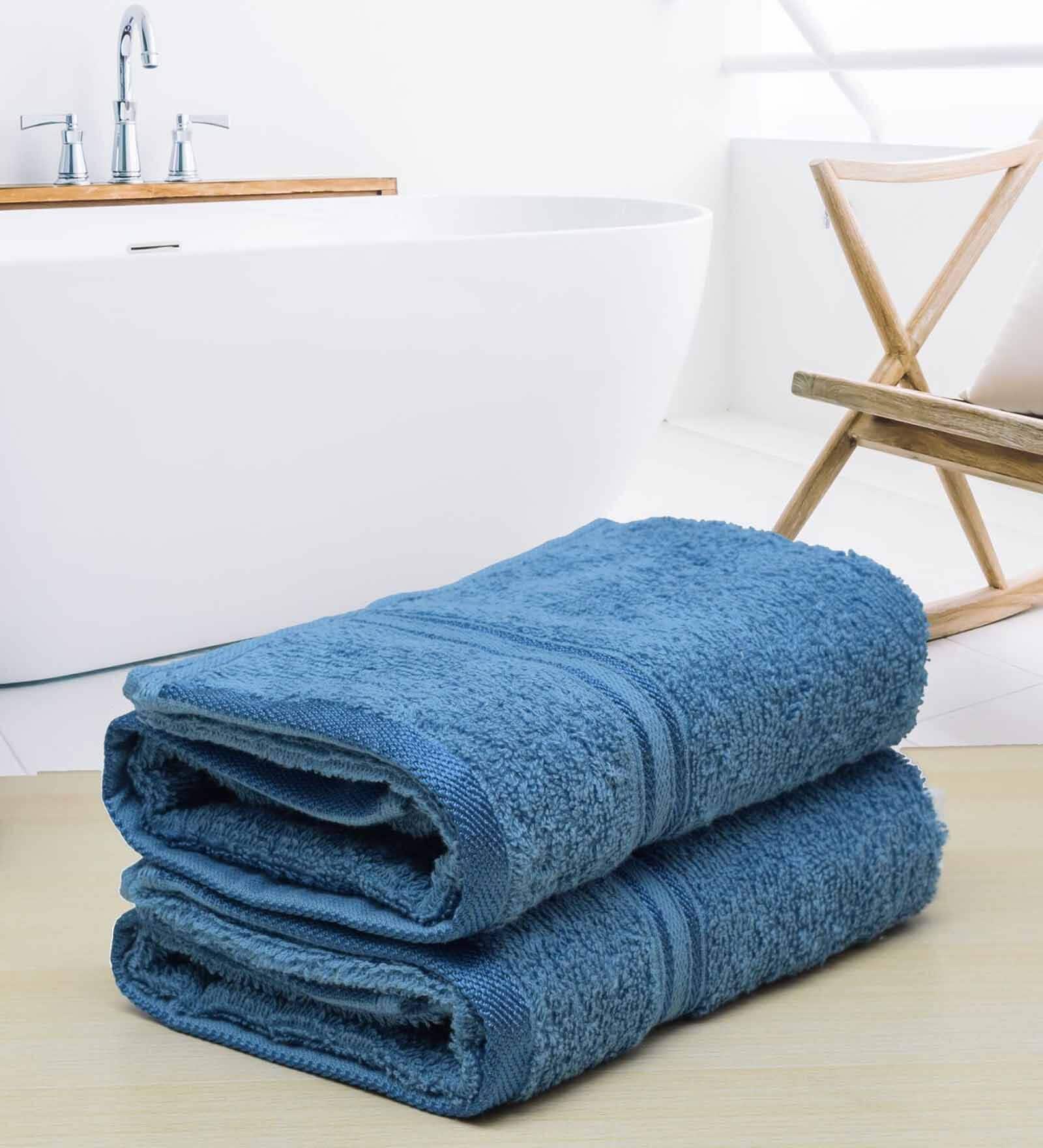 Blue Solid 500 GSM Cotton Hand Towels (Set of 2)