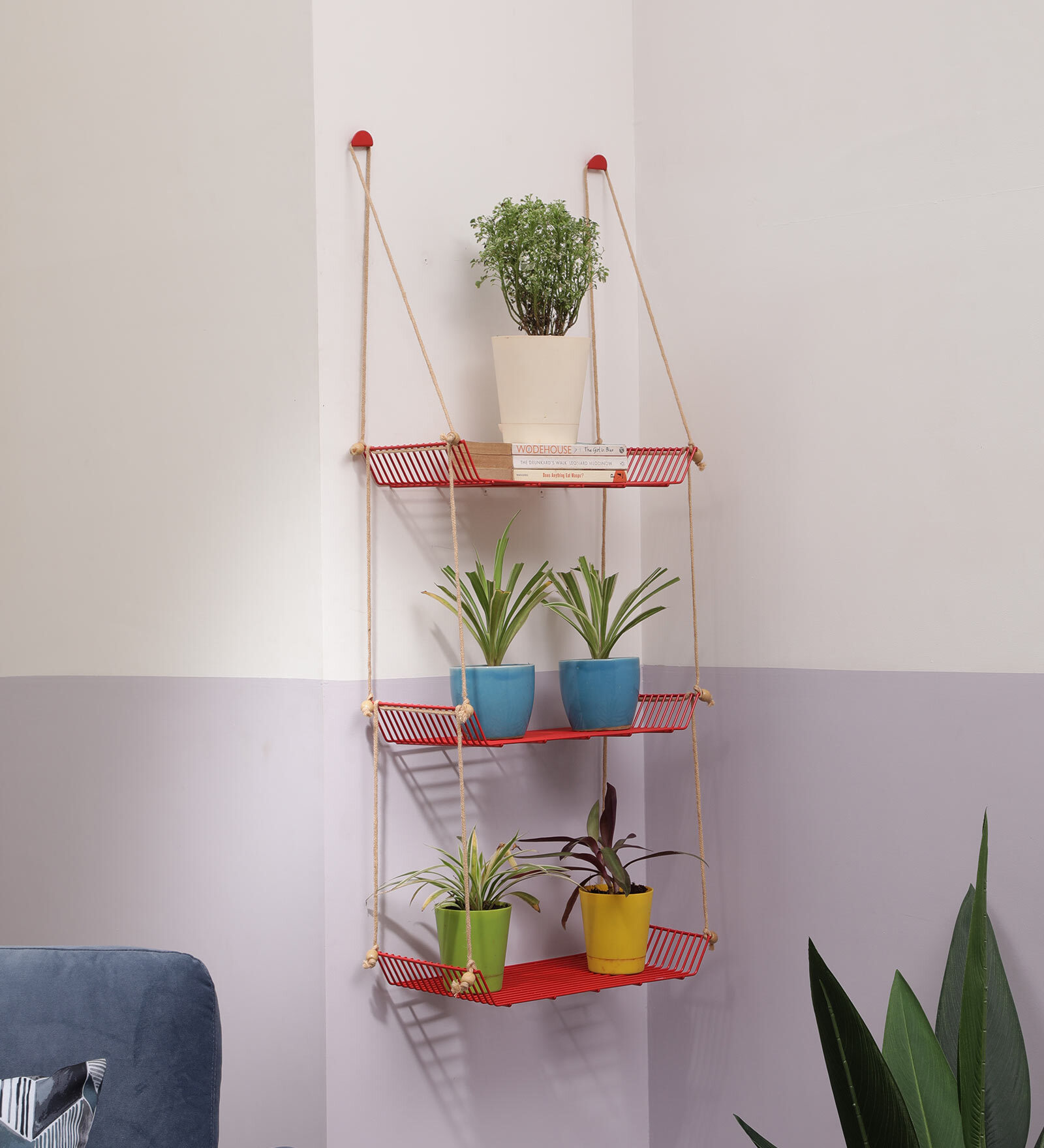 Weebill Galvanized Iron Floating Wall Shelf in Red Colour