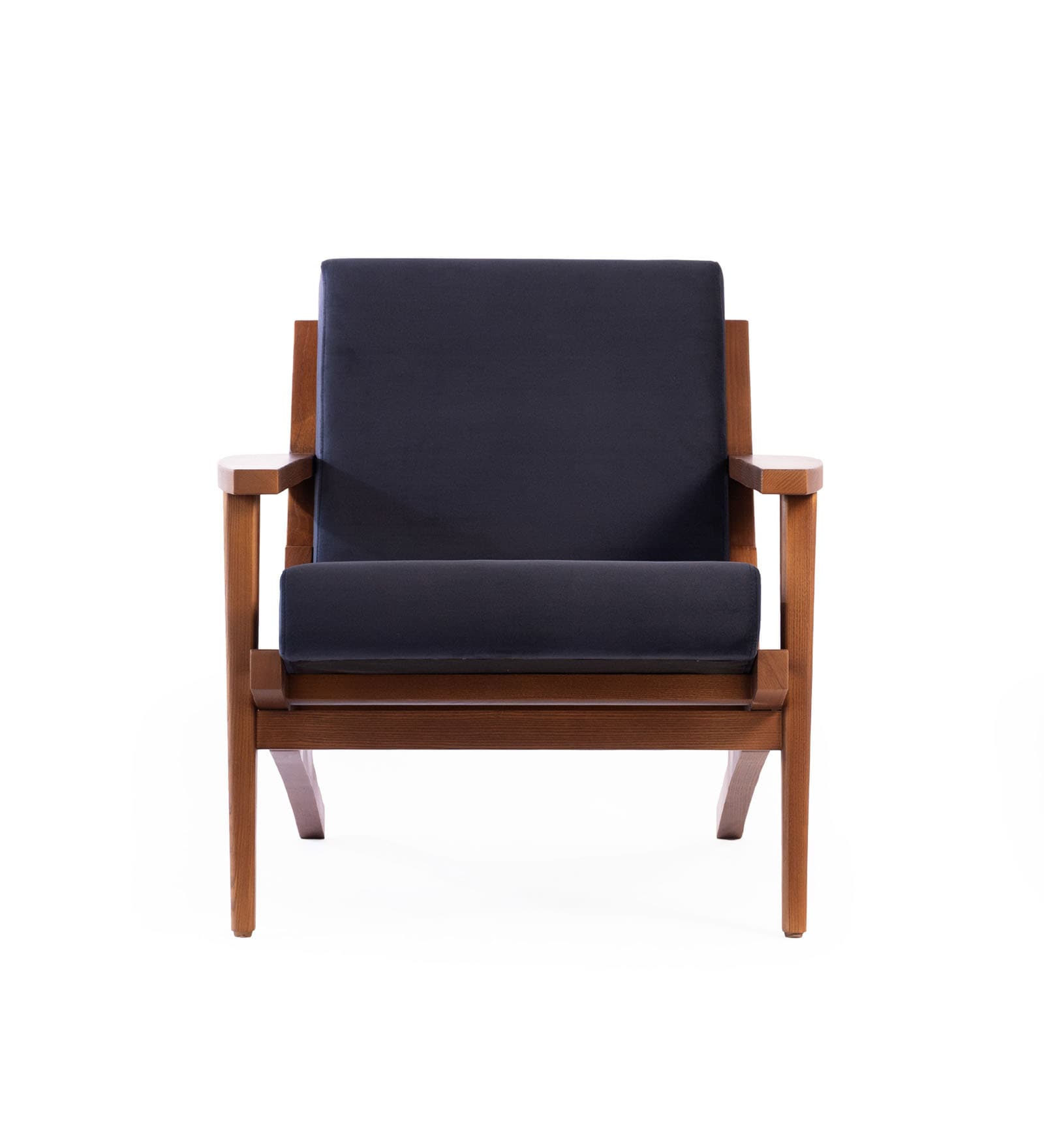 Wegner Fabric Armchair in Exotic Teak & Imperial Navy Colour Wegner Fabric Armchair in Exotic Teak & Imperial Navy Colour
