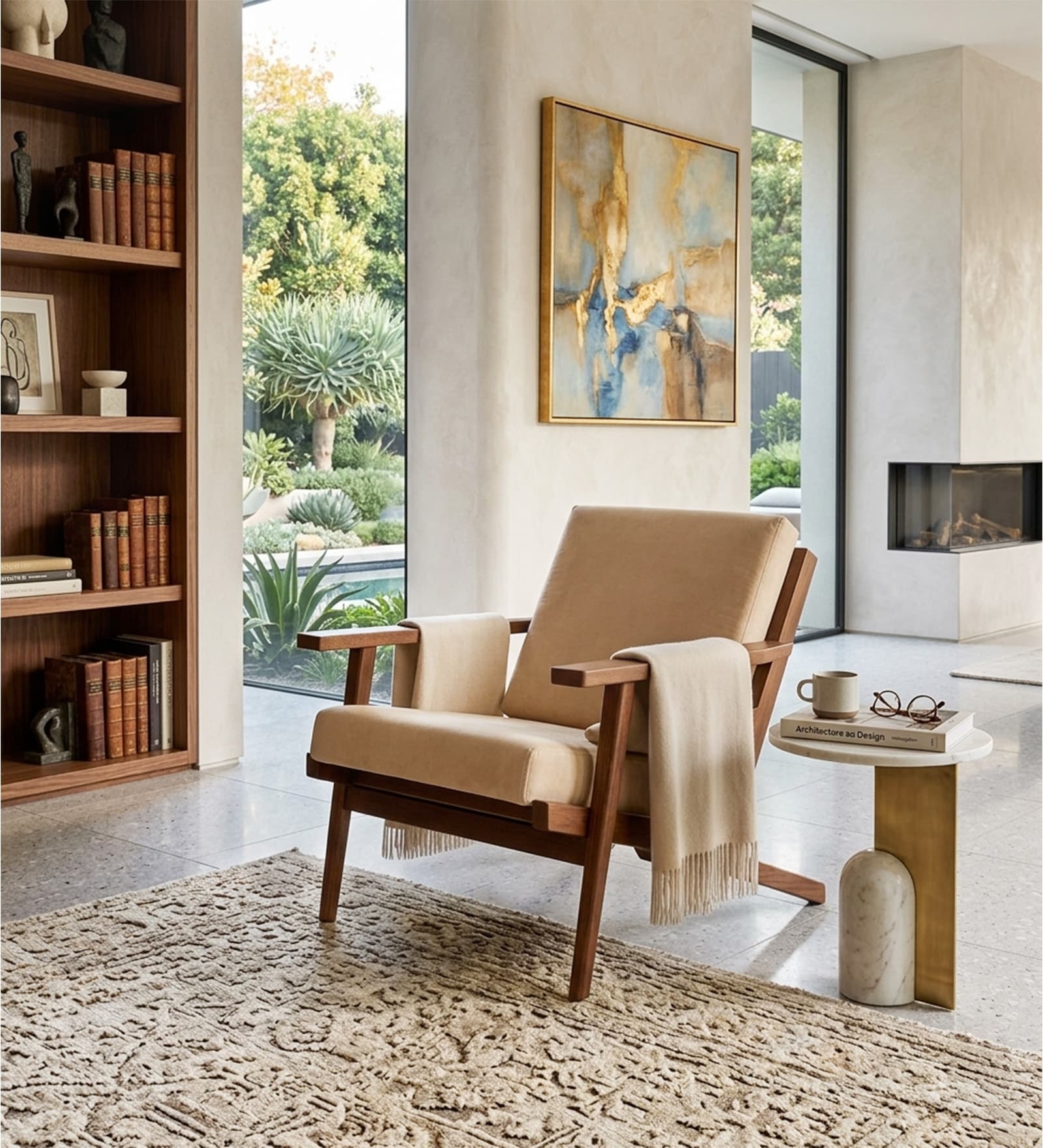 Wegner Fabric Armchair in Exotic Teak & Sunwashed Sand Colour Wegner Fabric Armchair in Exotic Teak & Sunwashed Sand Colour