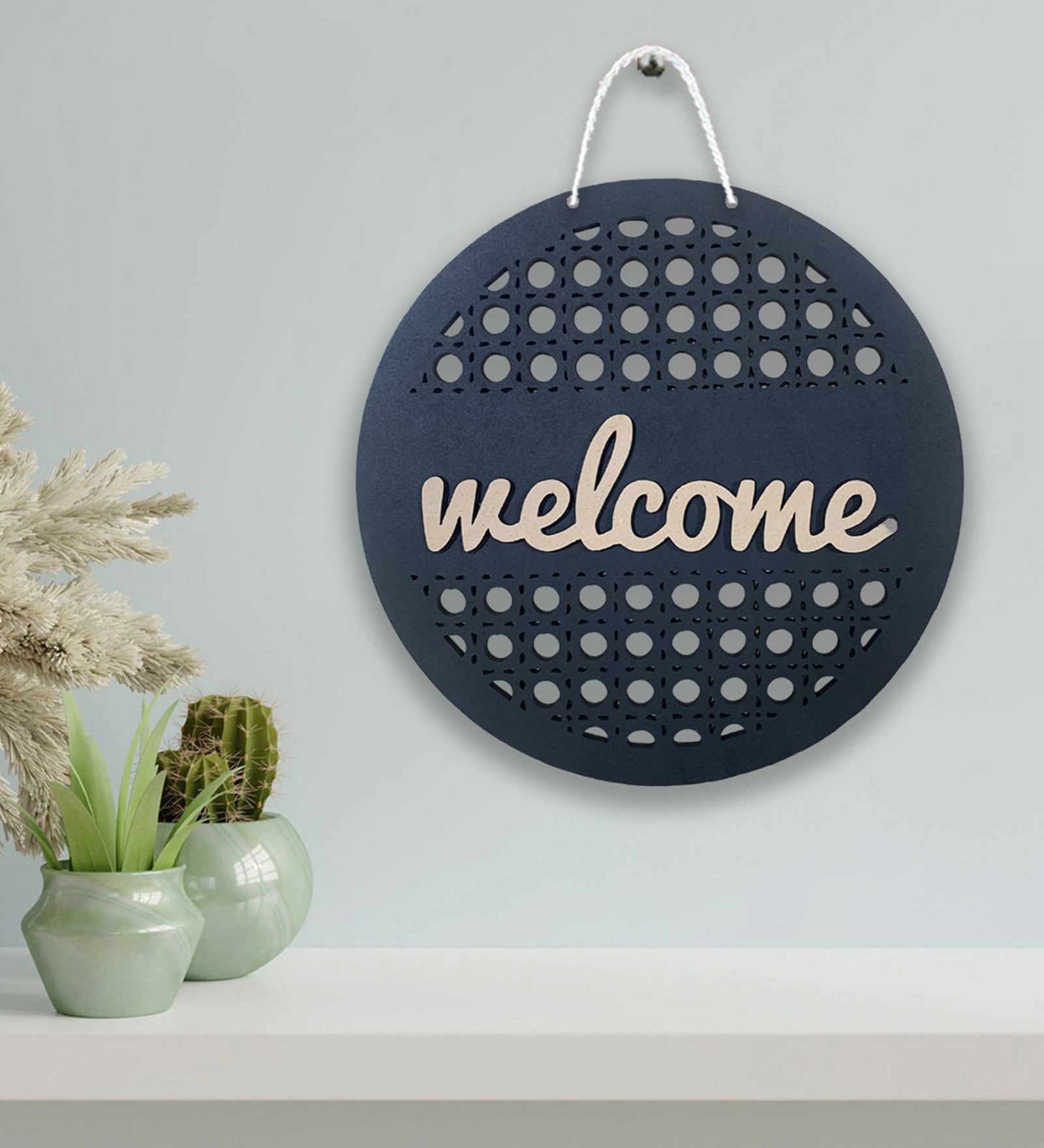 Welcome Black MDF Wall Art