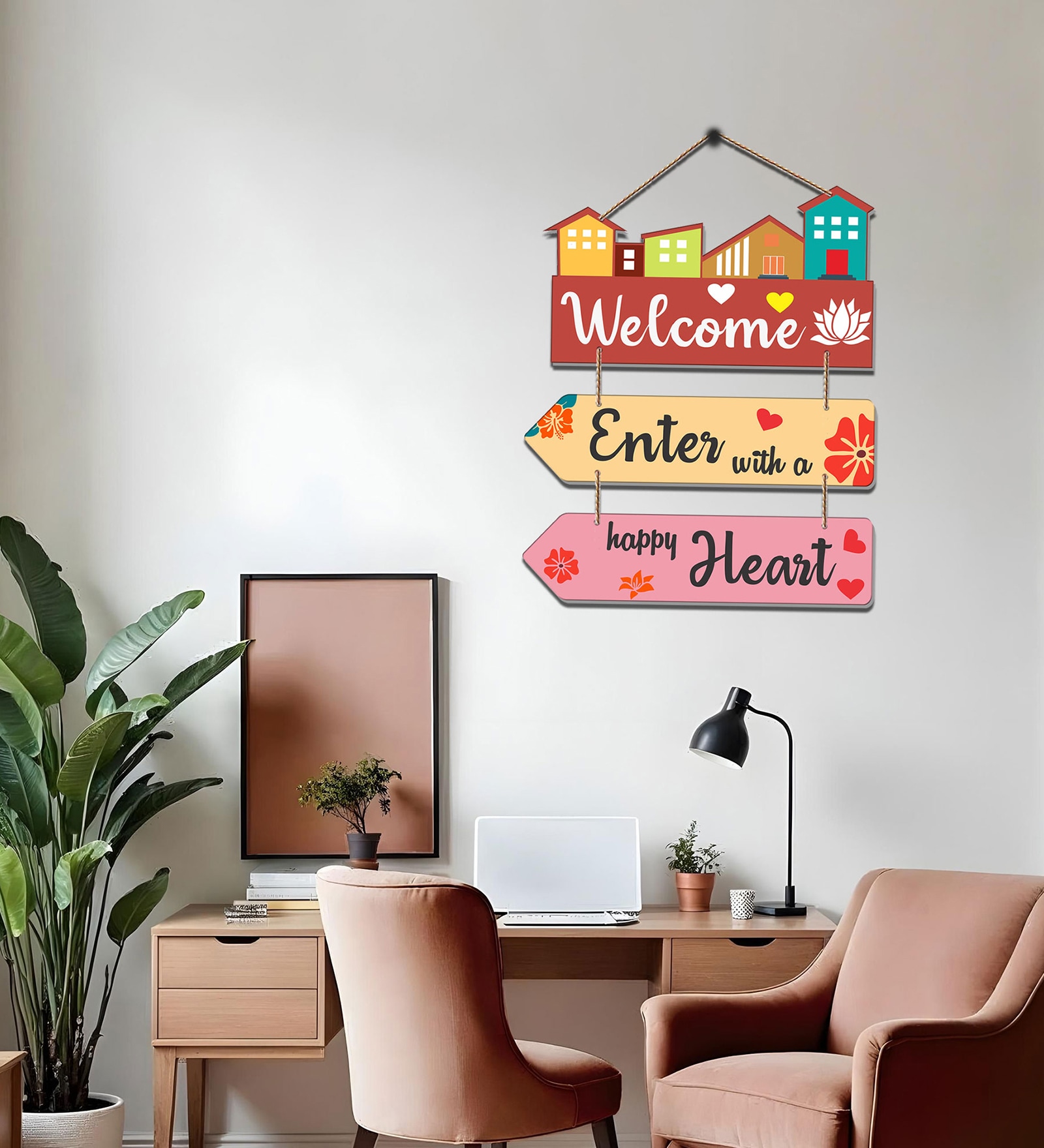 Welcome Enter With Happy He Wooden Wall Hanging