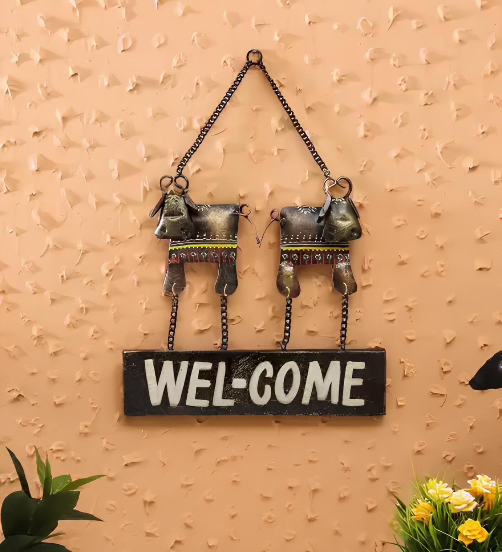 Welcome Multicolour Metal Wall Art