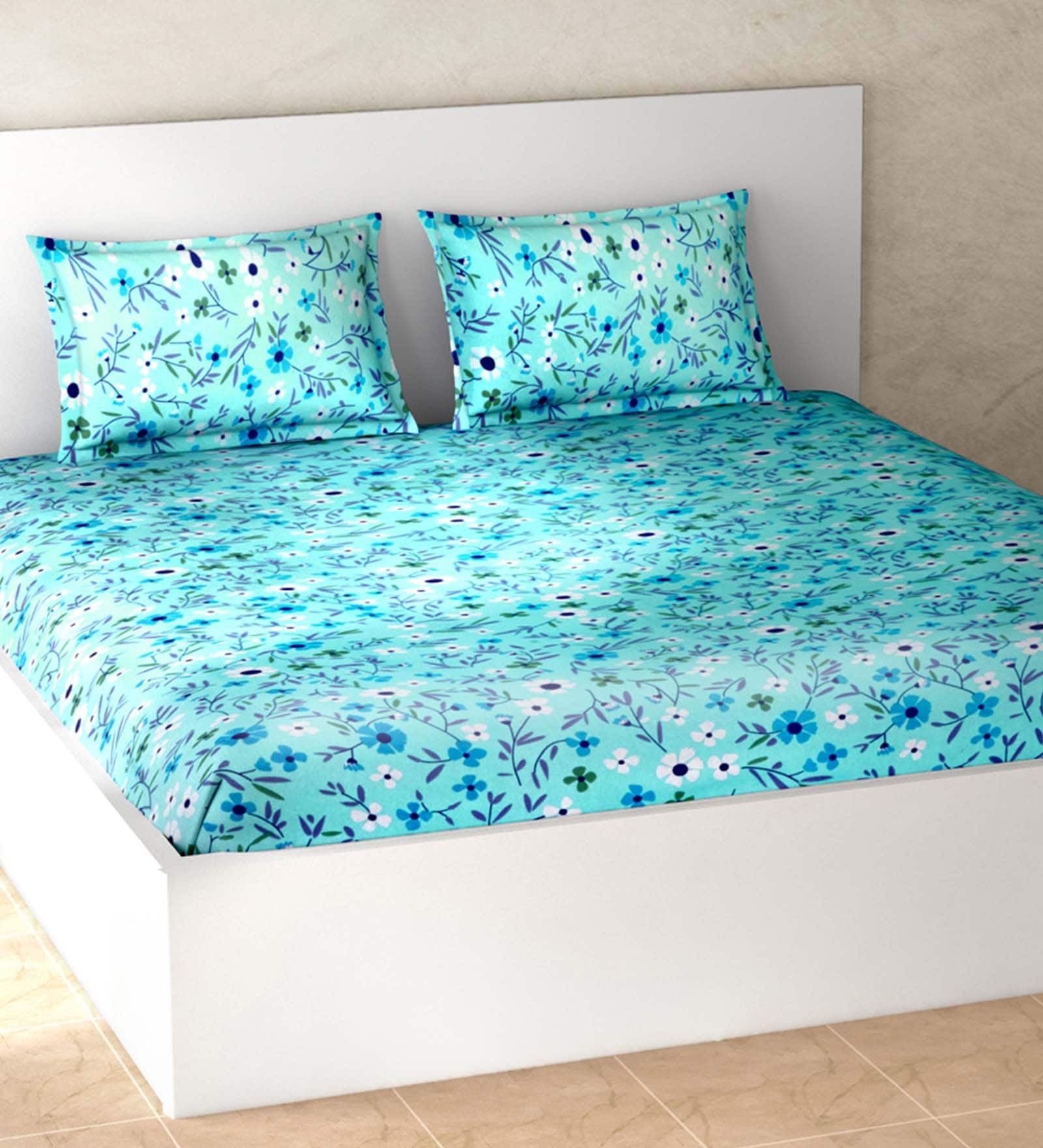 Buy Welhome Blue 100 Cotton Essential Double Bed Sheet Set Online