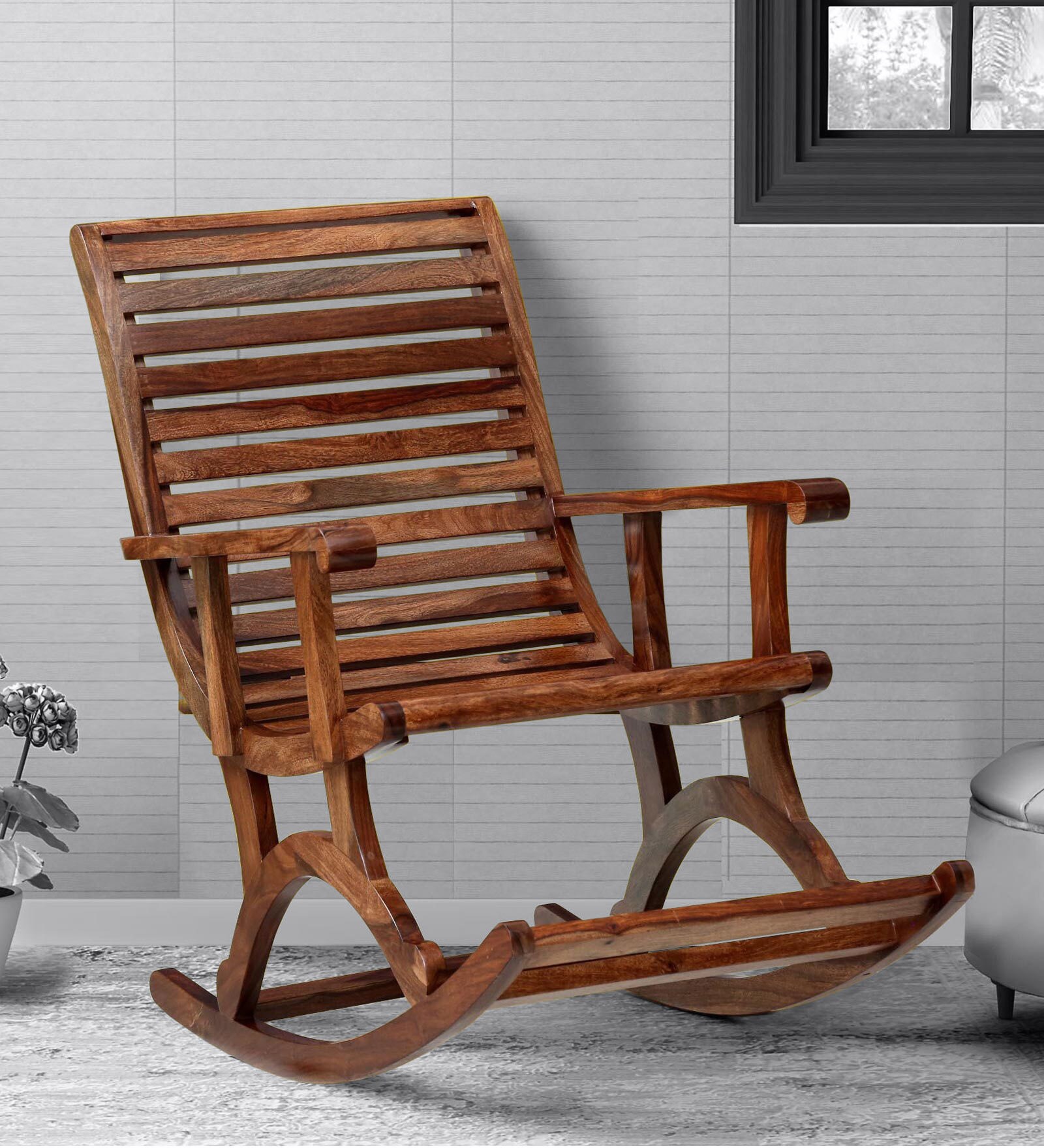 Buy Wellesley Solid Wood Rocking Chair in Rustic Teak Finish