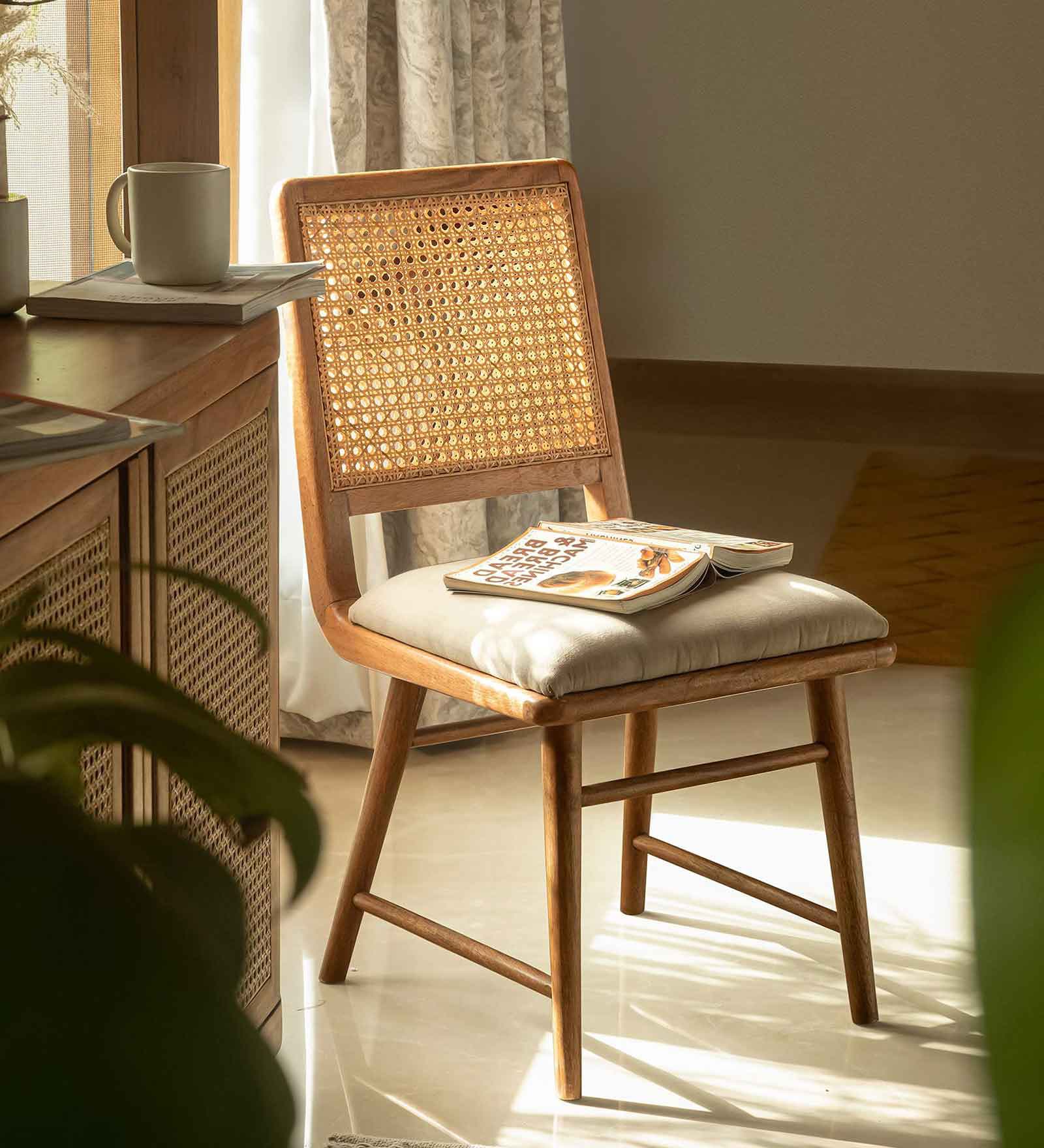 West Village Cane Solid Wood Dining Chair In Natural Finish