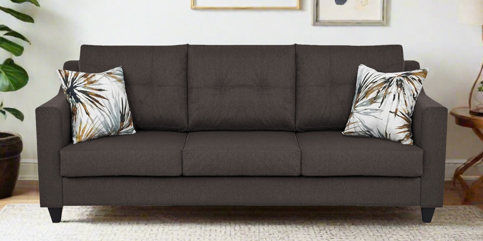 Welly Fabric 3 Seater Sofa In Caspa Brown Colour