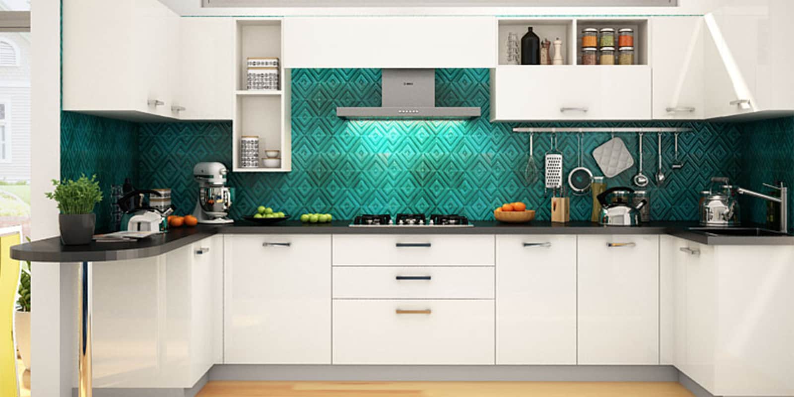 Wendy U Shaped Modular Kitchen Designed in MDF