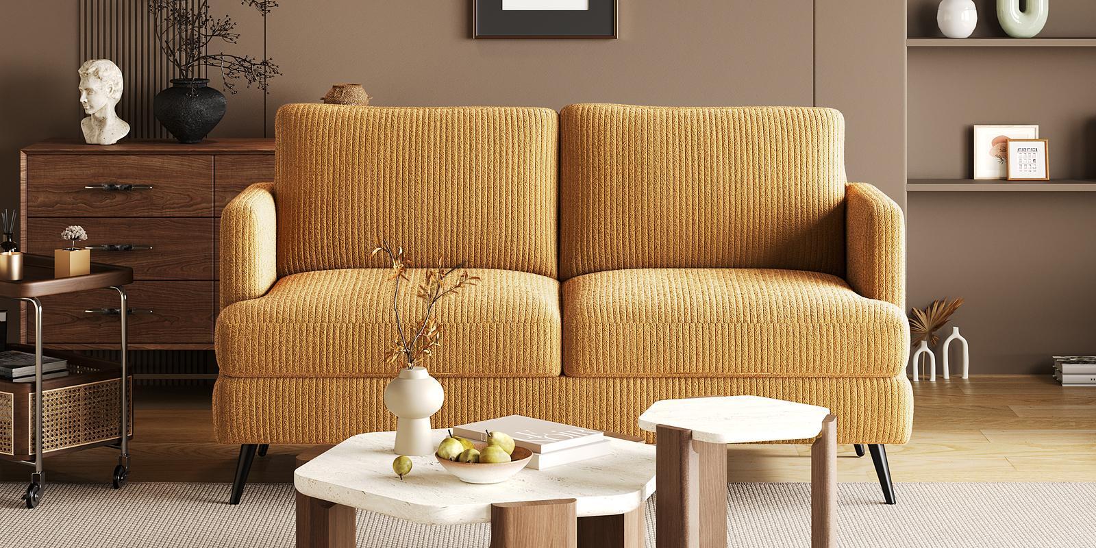 Weslin Corduroy Velvet 3 Seater Sofa In Camel Yellow Color