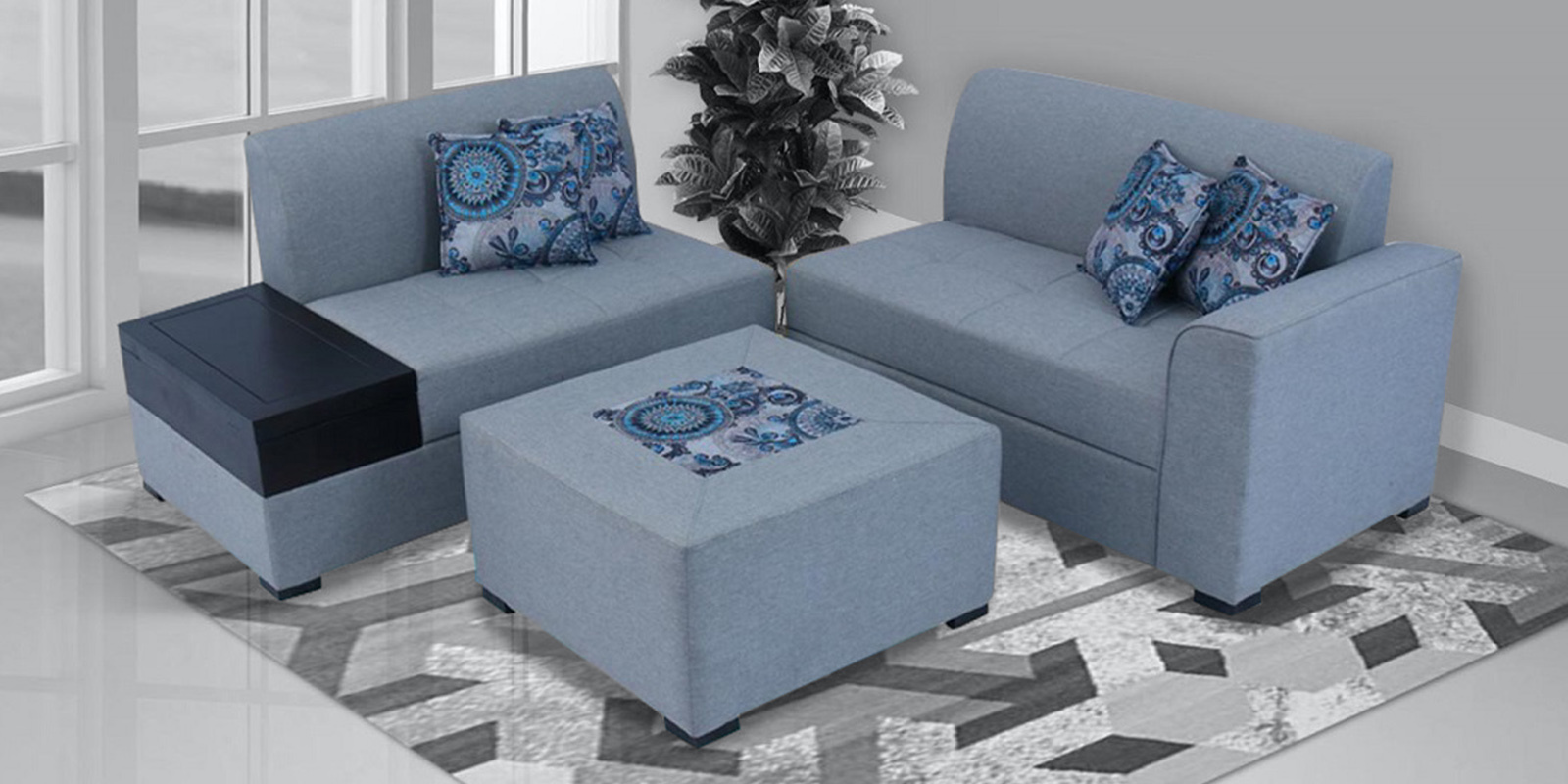 Wesson RHS Sectional Sofa with Ottoman in Grey Colour