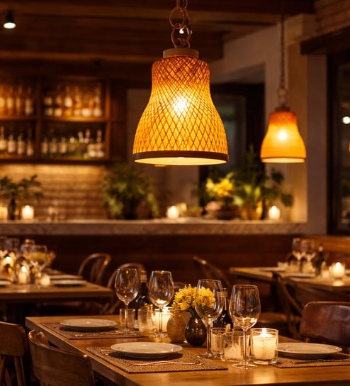 Flared Woven Pendant Light   Amber Glow