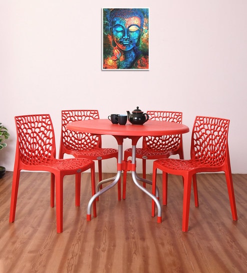 Buy Web Folding Patio Table Chair Set In Red Colour By Supreme