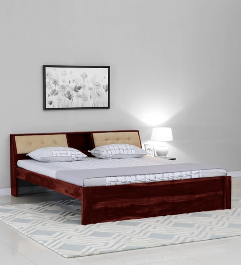 Wedohl Sheesham Wood King Size Bed In Scratch Resistant Honey Oak Finish With Headboard Storage