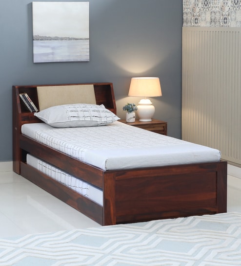 Wedohl Sheesham Wood Single Bed With Trundle In Honey Oak Finish