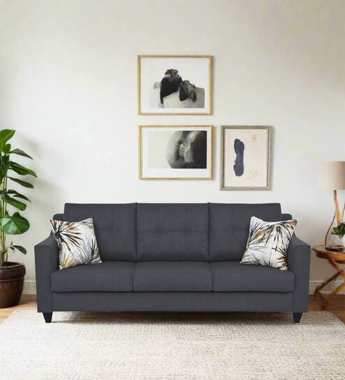 Welly Fabric 3 Seater Sofa In Maba Grey Colour