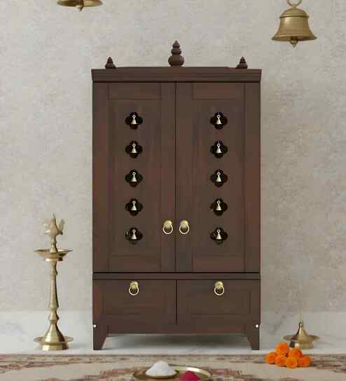 Wenge Eshvara Teak Wooden Pooja Mandir With Door