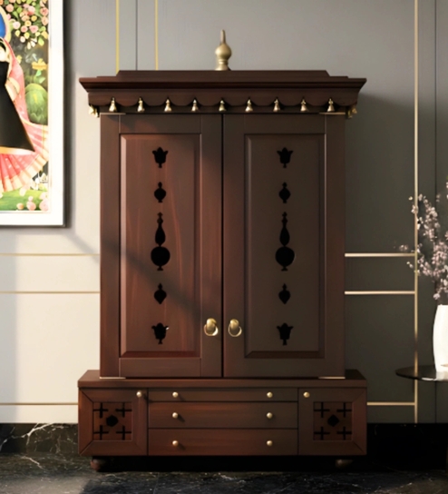 Wenge Omkaram Teak Wooden Pooja Mandir With Door