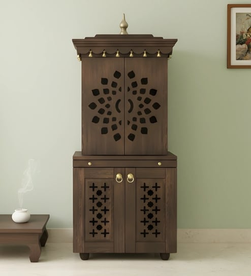 Wenge Rudralaya Teak Wooden Pooja Mandir With Door