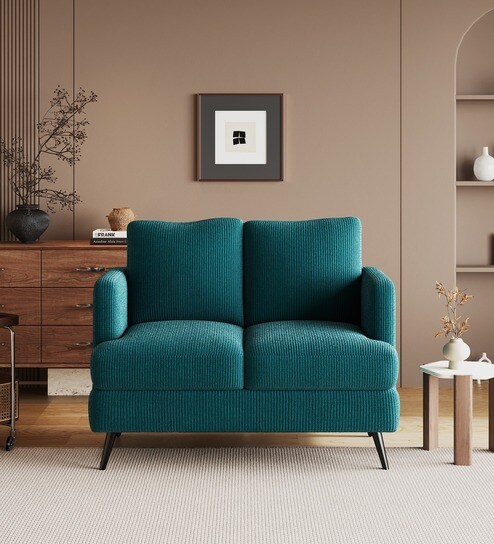 Weslin Corduroy Velvet 2 Seater Sofa In Teal Blue Color