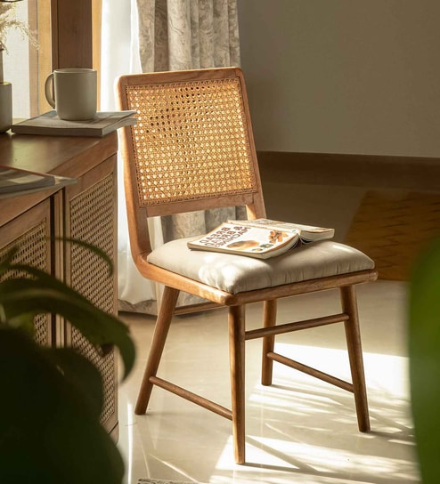West Village Cane Solid Wood Dining Chair In Natural Finish