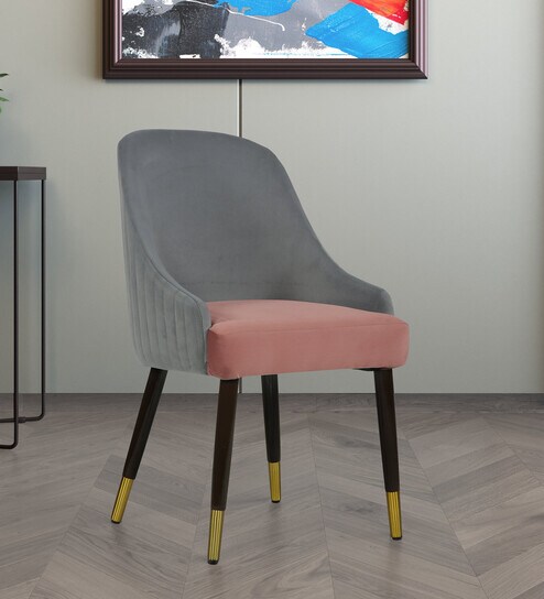 Weston Velvet Fabric Dining Chair in Grey and Blush Colour