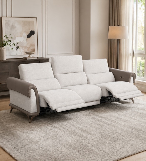 Drift Fabric 3 Seater Motorized Recliner Sofa in Beige Colour