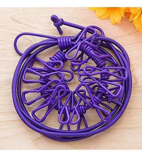Wet Cloth Laundry Rope with 12 Clips for Outdoor Indoor Drying Rope Stainless Steel Cloth Clips  (Multicolor)