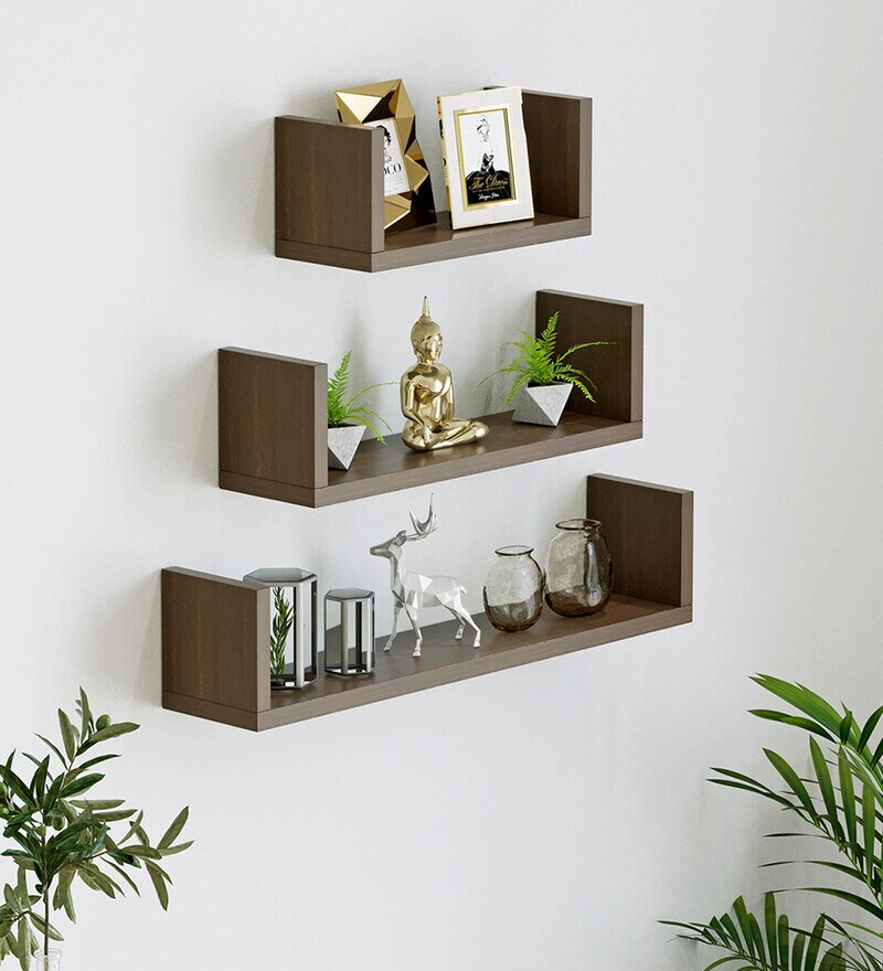 Buy Wenge Engineered Wood Caesar Floating Wall Shelf by Bluewud Online