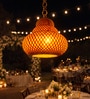 Handcrafted Bamboo Pendant Lamp   Bulbous Tiered Glass Shade