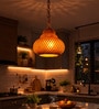 Handcrafted Bamboo Pendant Lamp   Bulbous Tiered Glass Shade