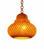 Handcrafted Bamboo Pendant Lamp   Bulbous Tiered Glass Shade