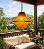 Handcrafted Bamboo Pendant Lamp   Amber Glass Shade